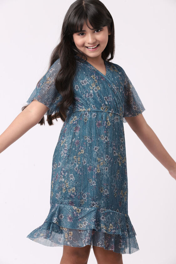 Teal Floral Flared Dress, Teal, image 4
